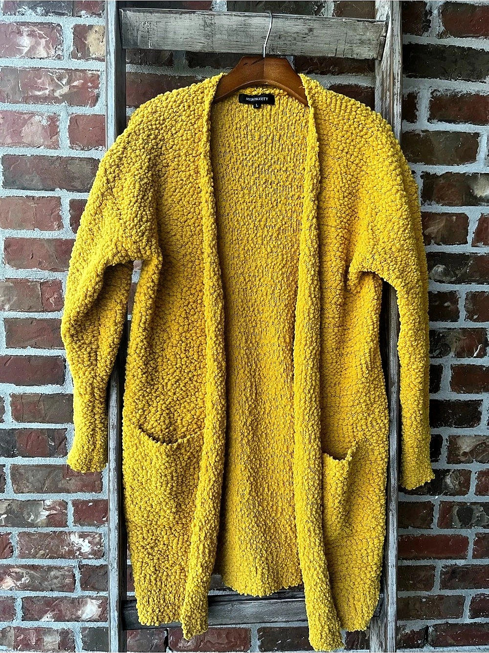 Merokeety Women's Long Sleeve Soft Chunky Knit Open Front Cardigan Yellow Large